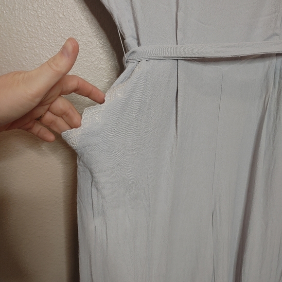 Anthropologie Elevenses Acacia Embroidered Jumpsuit Cutouts Wide Leg US 0 Gray - Picture 5 of 13